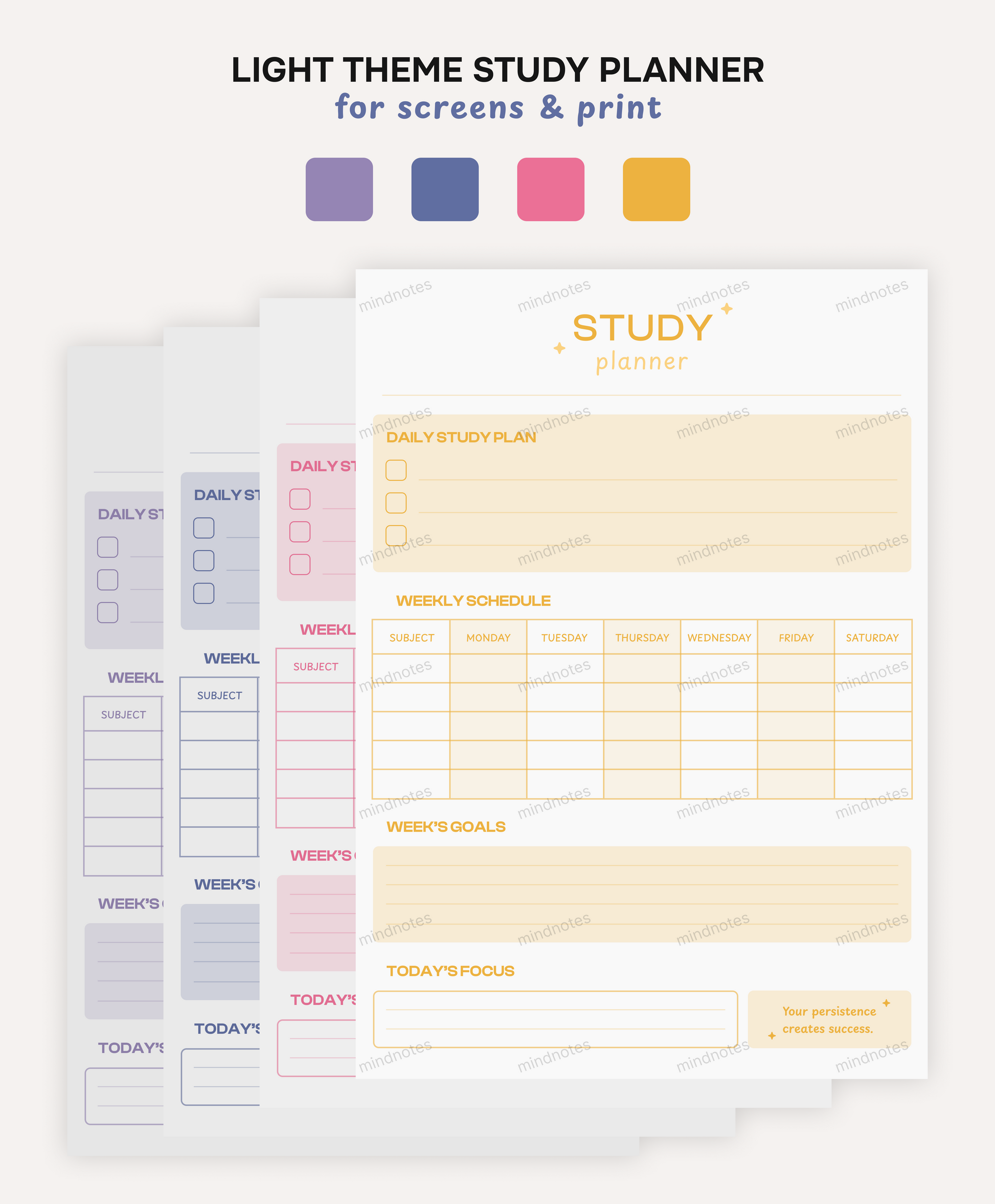 Minimalist Study Planner | Digital & Printable | Mindnotes