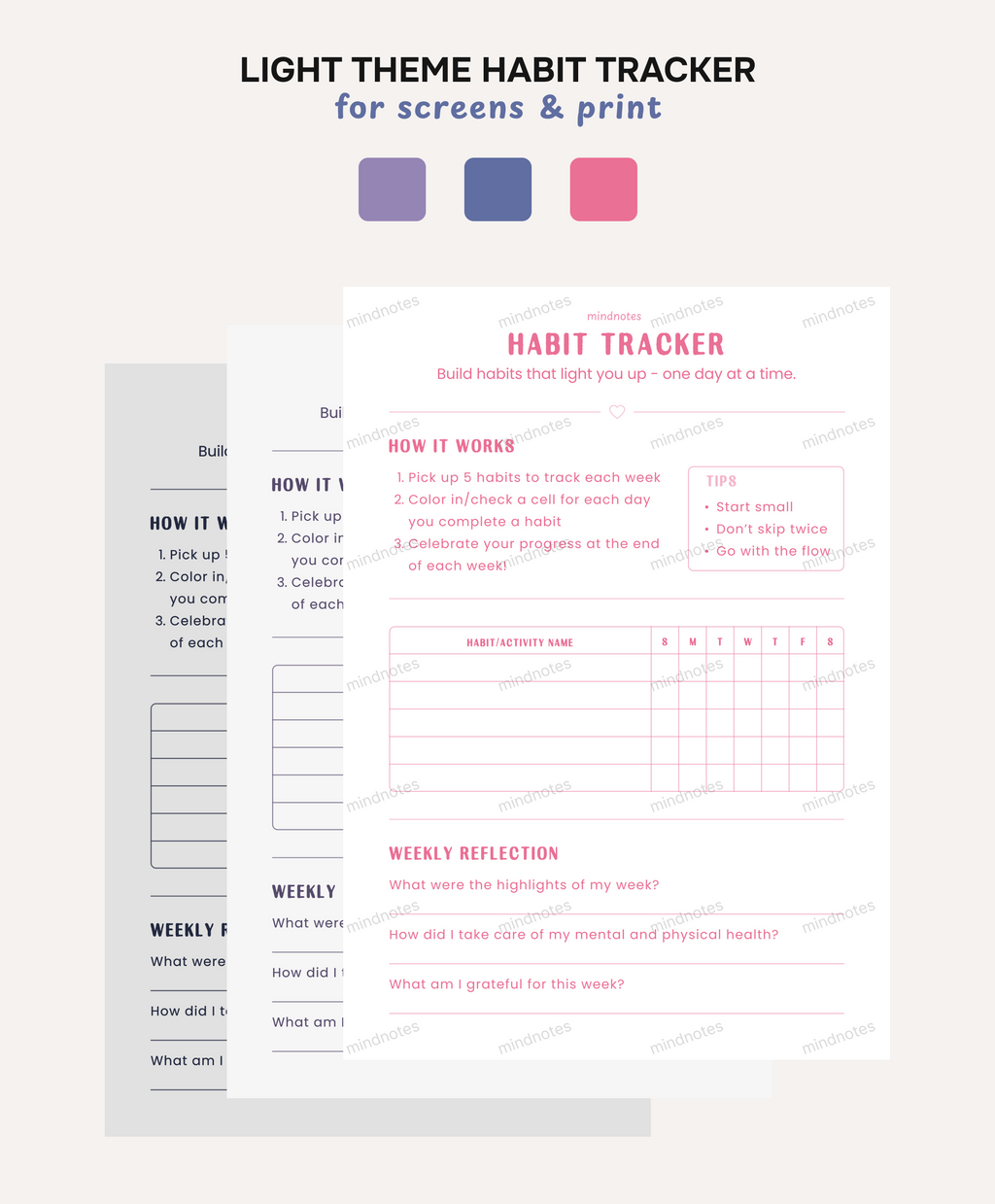 Minimalist Habit Tracker (Digital & Printable) – Light & Dark Theme for Daily Routine