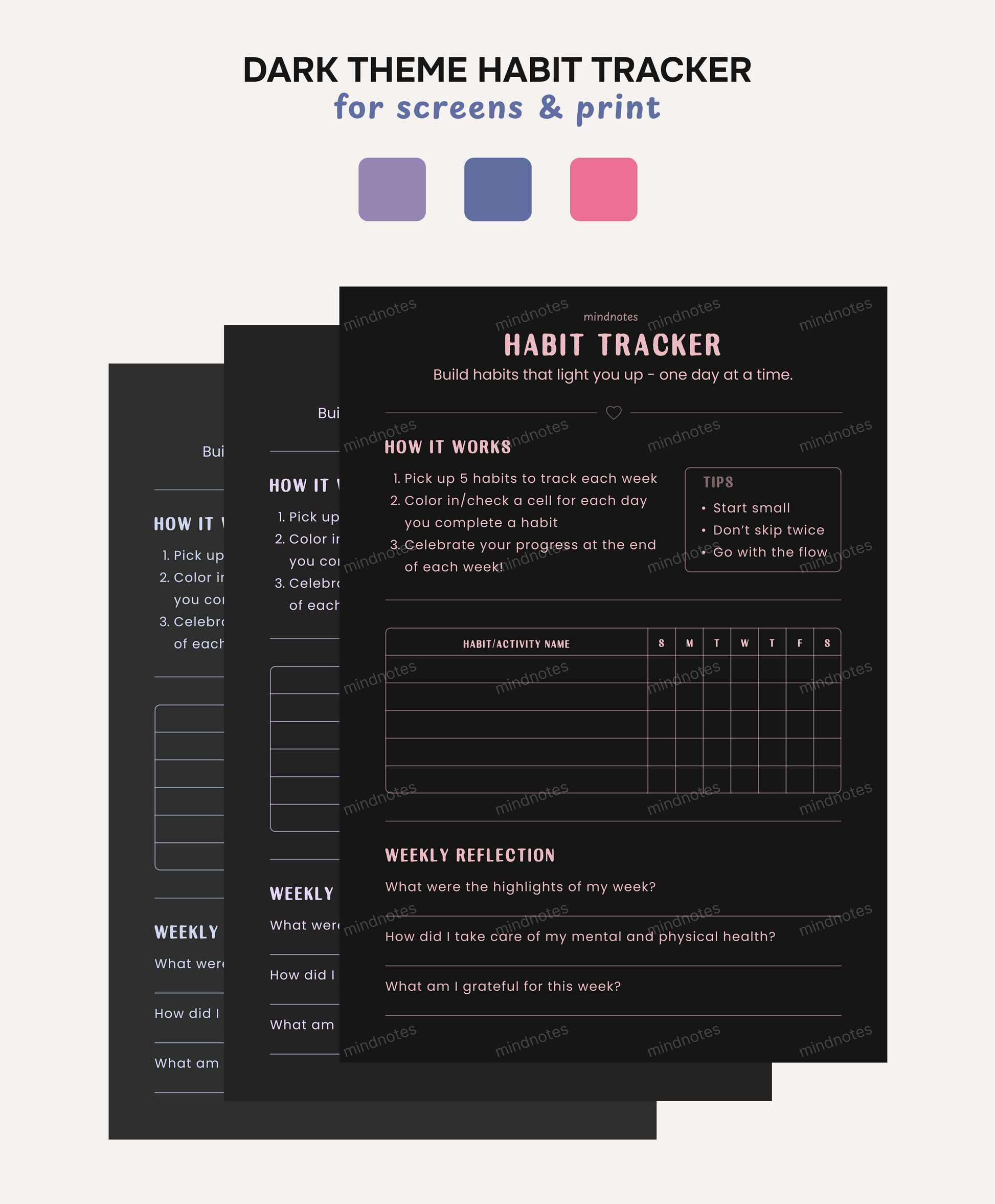 Minimalist Habit Tracker (Digital & Printable) – Light & Dark Theme for Daily Routine